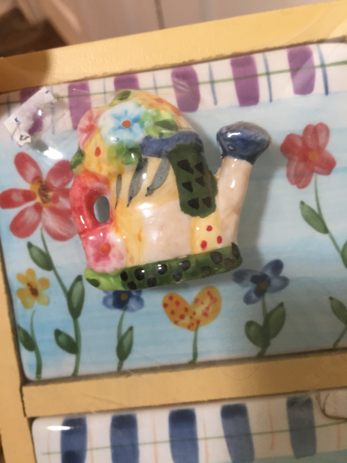 Decorative Drawer Unit 7&Prime; Wooden Box w/Ceramic Drawers Cat Flower Pot Pulls NWT