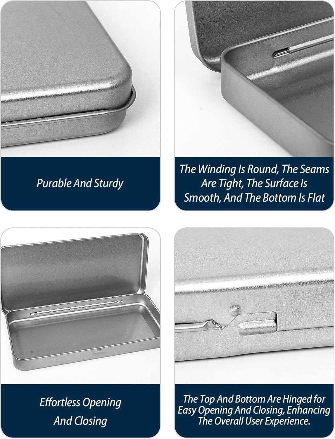 Metal Rectangular Tin Boxes 3 Pack with Lid Portable Storage for Jewelry Candies