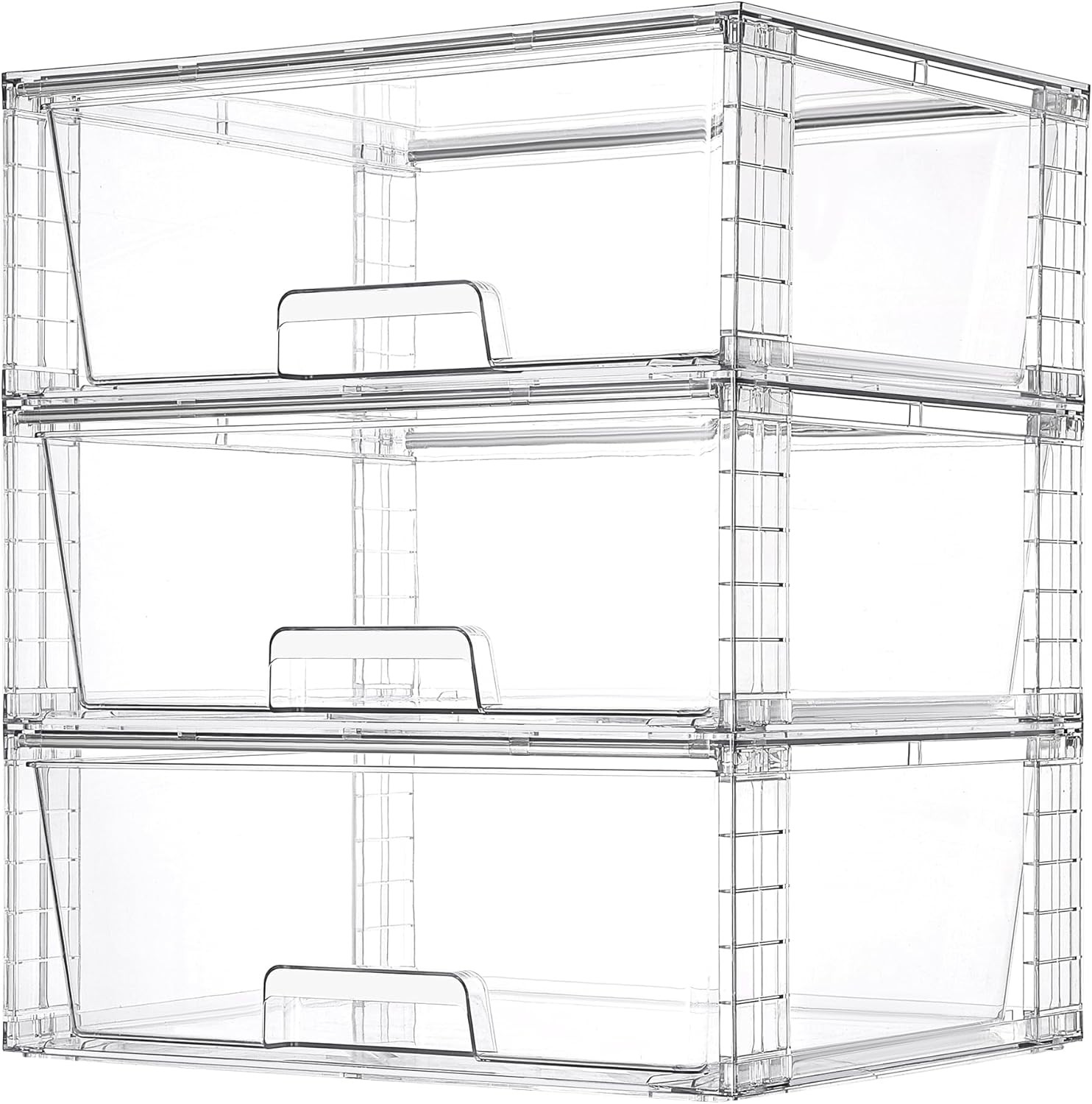 2 Pack Clear Acrylic Stackable Storage Drawers, Undersink & Closet Organizers