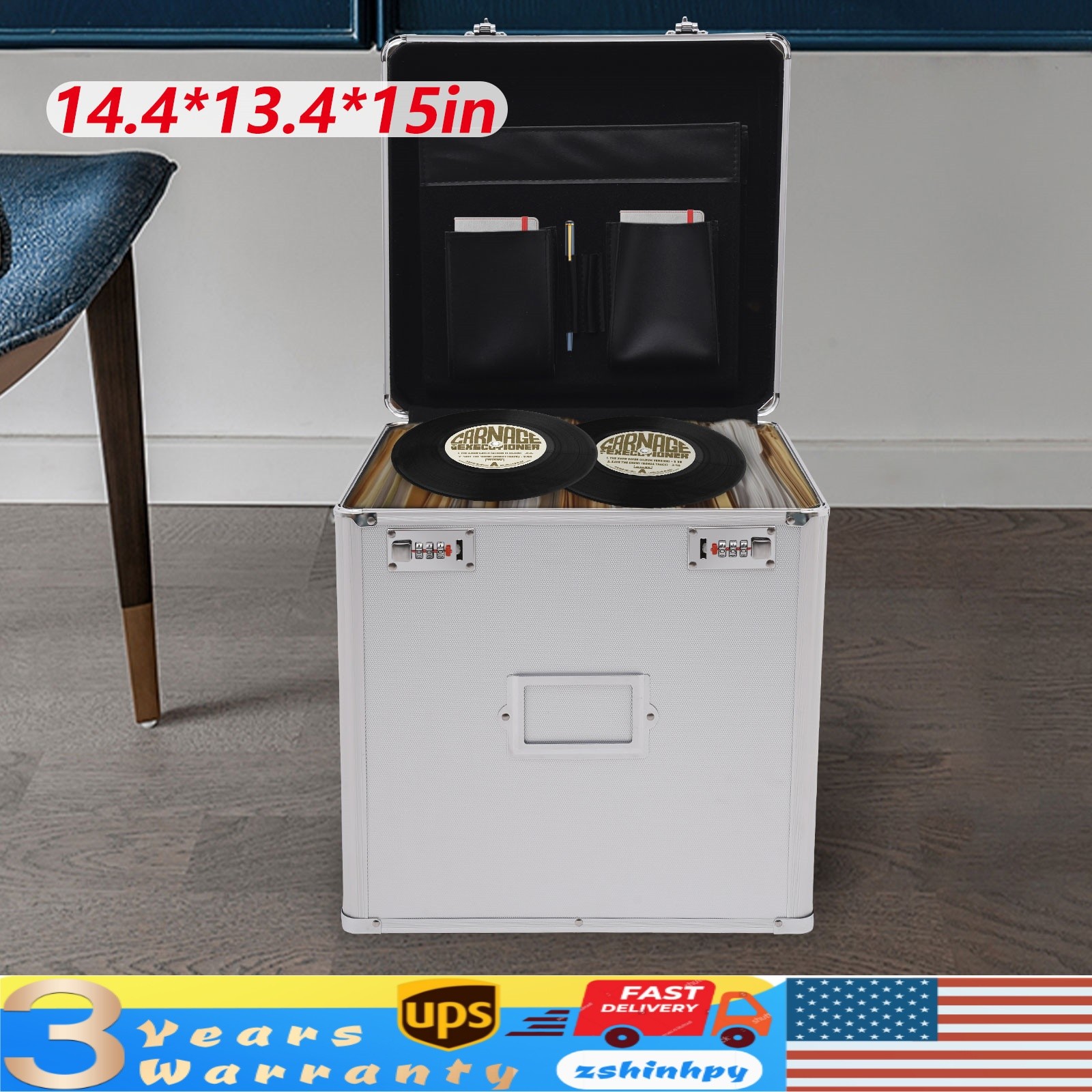 Aluminum Alloy Record Locker Vinyl Record Storage Box Locking 50 Album Holder