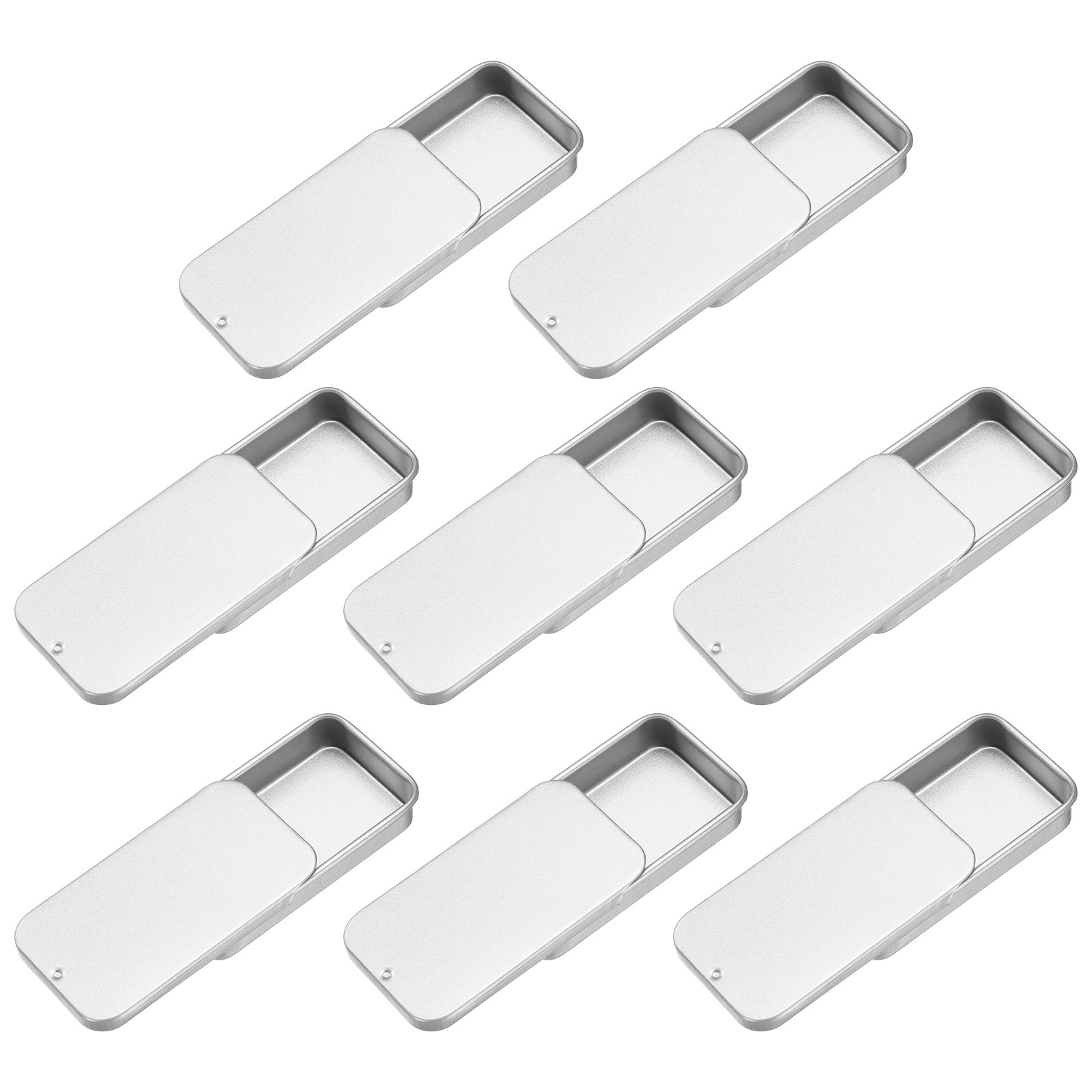 8Pcs Slide Top Tin Containers 2&Prime;x1&Prime;x0.4&Prime; Metal Empty Tins Box Frosted Silver