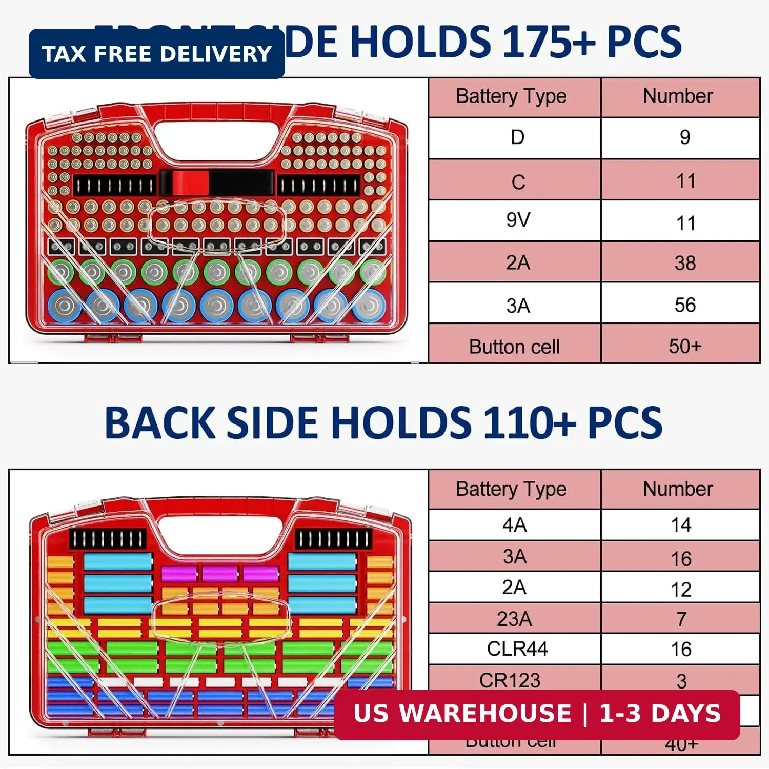 Battery Organizer Storage Holder Box Case with Tester – 285 Batteries Double-Sid