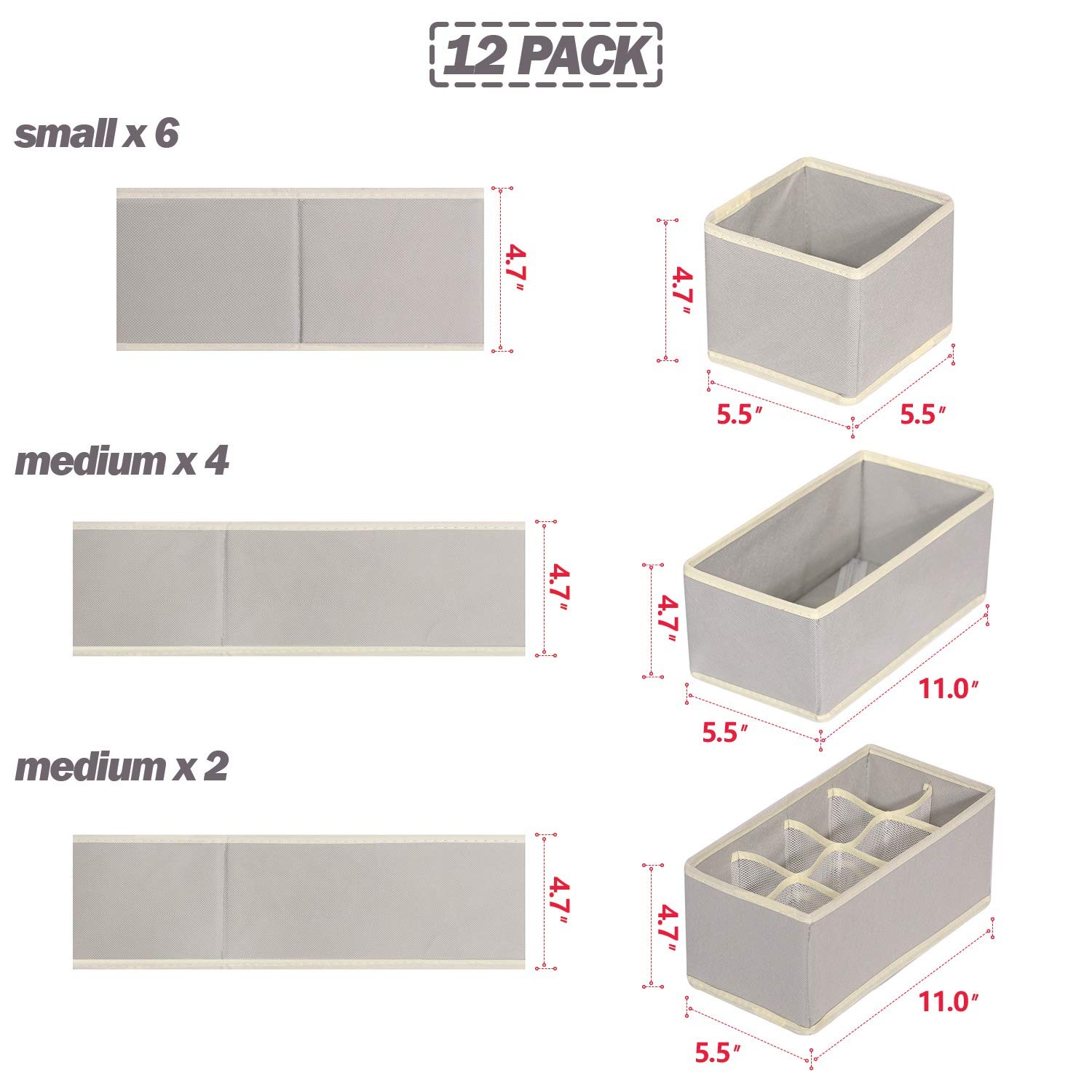 Set of 12 Foldable Drawer Organizer Dividers Cloth Storage Closet Dresser Org…