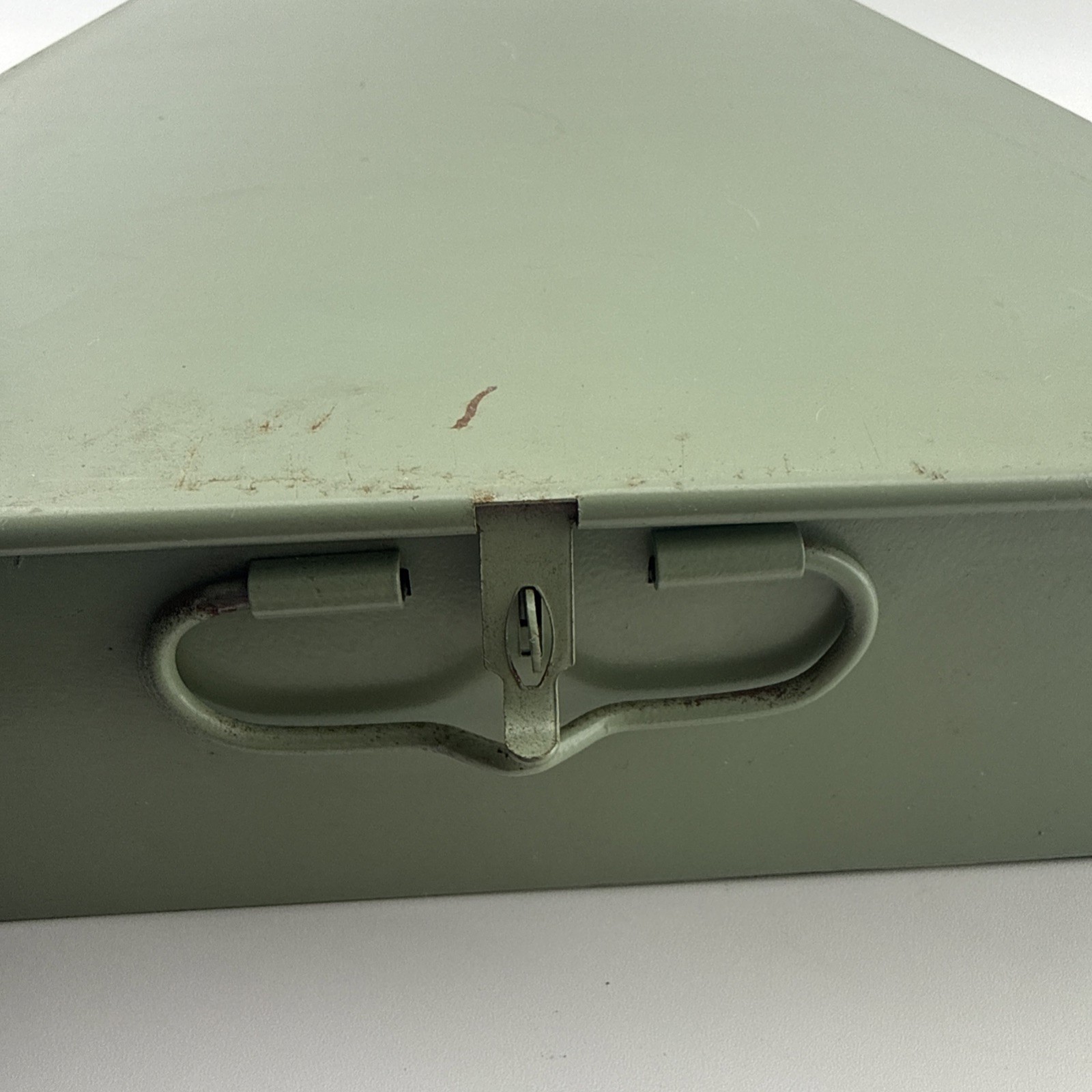 Vintage Green Steel Storage Box 21.5x10x3 Slide Lid Military Style