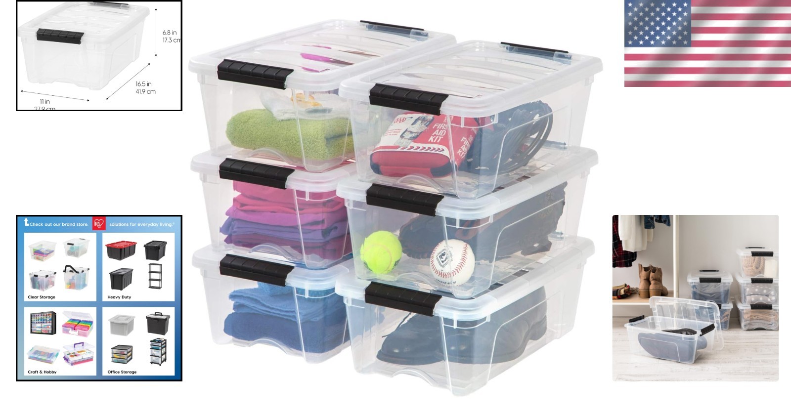 Durable Nestable Stackable Plastic Storage Bins with Lids 13 Quart Clear