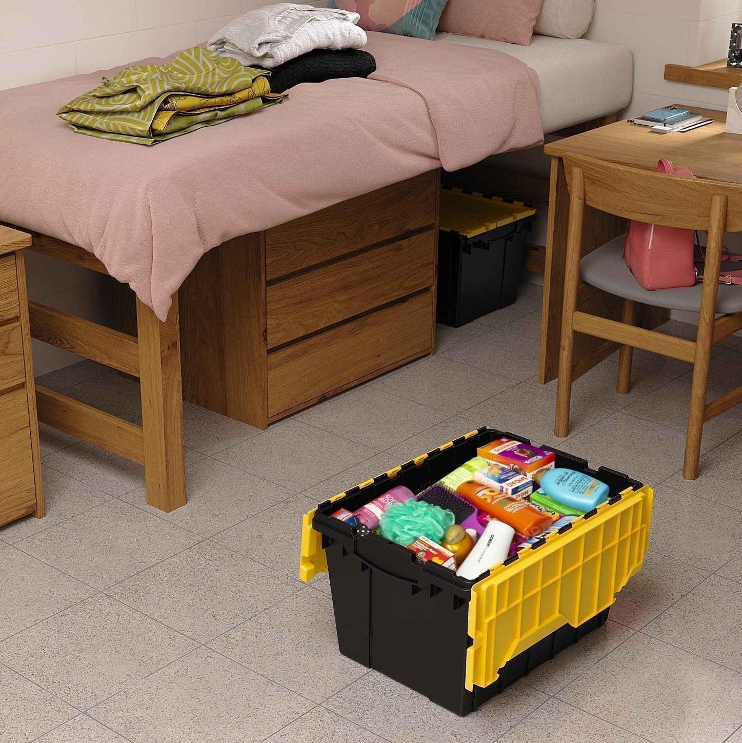 Industrial-Grade Plastic Storage Tote with Lid, 12 Gallons