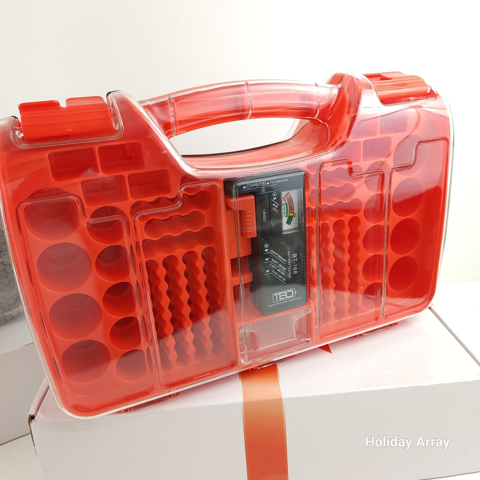 Deluxe Battery Organizer w/ Tester and Gift Boxes Gray & Red Set of 2: 180