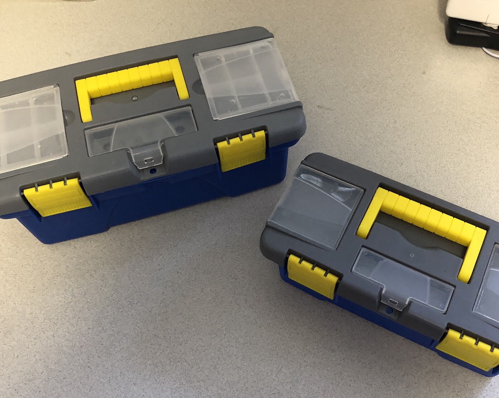 Two Plastic Storage Boxes 12”x6”x5” & 10”x5”x4”