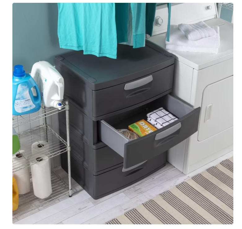 Sterilite 4 Drawer Unit Durable Plastic Storage Chest Garage Basement Dark Gray