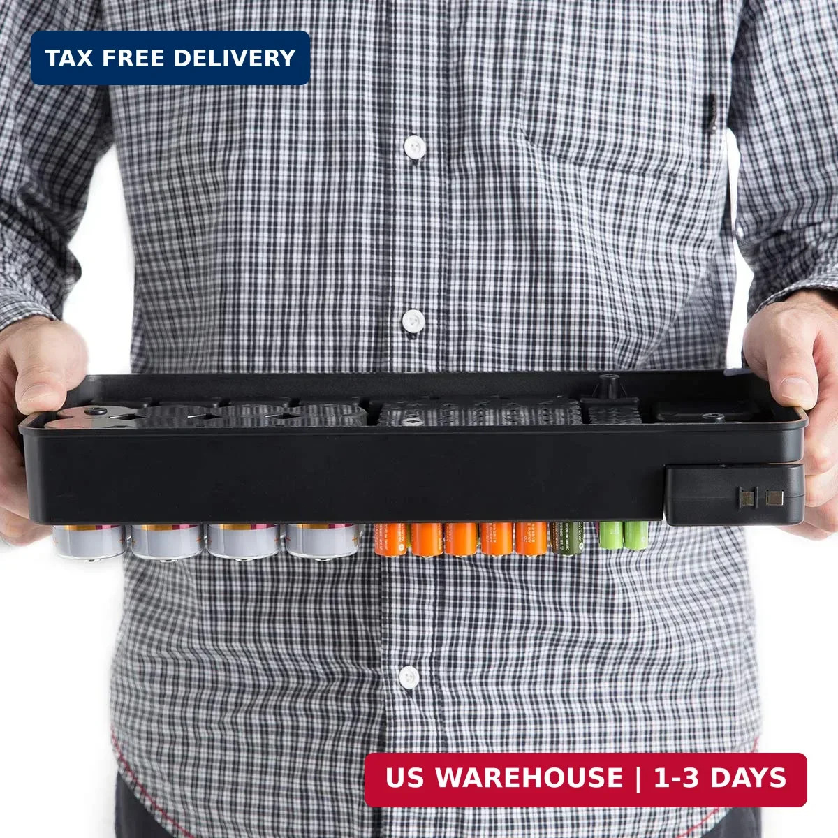 Battery Organizer Storage Case with No Lid Snap, Portable Battery Tester, Just T