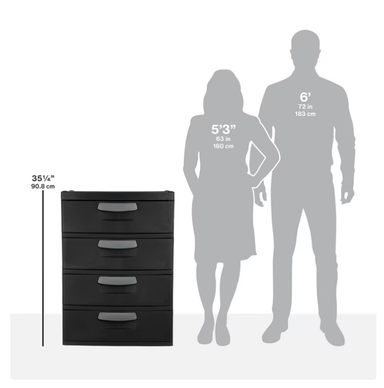 Sterilite 4 Drawer Unit Durable Plastic Storage Chest Garage Basement Dark Gray