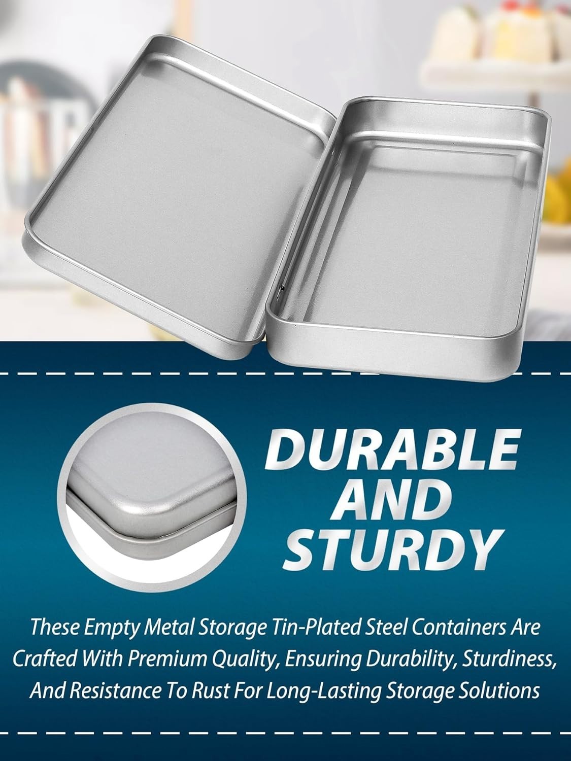 Metal Rectangular Tin Boxes 3 Pack with Lid Portable Storage for Jewelry Candies