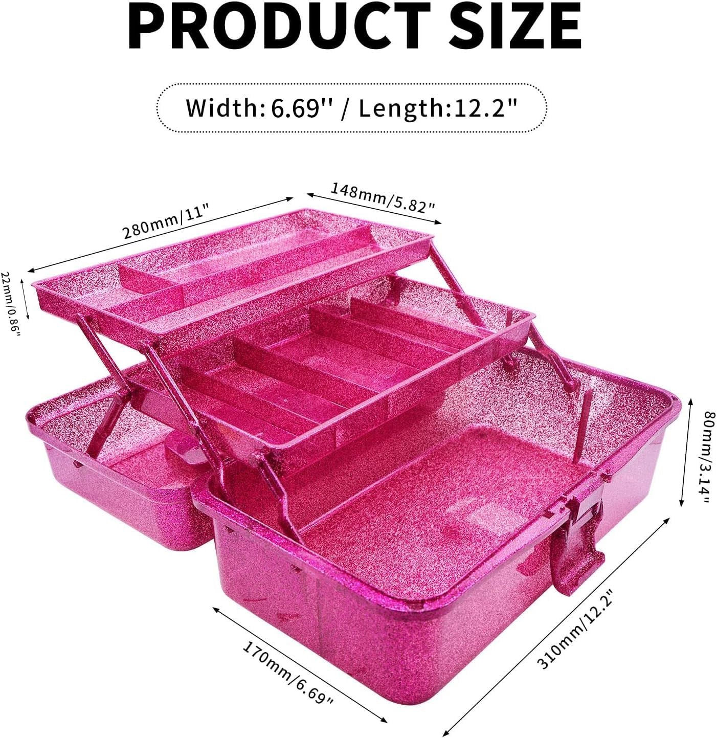 12.2inch 3-Layer Art & Craft Tool Storage Box, Beautiful Sewing Supplies Orga…