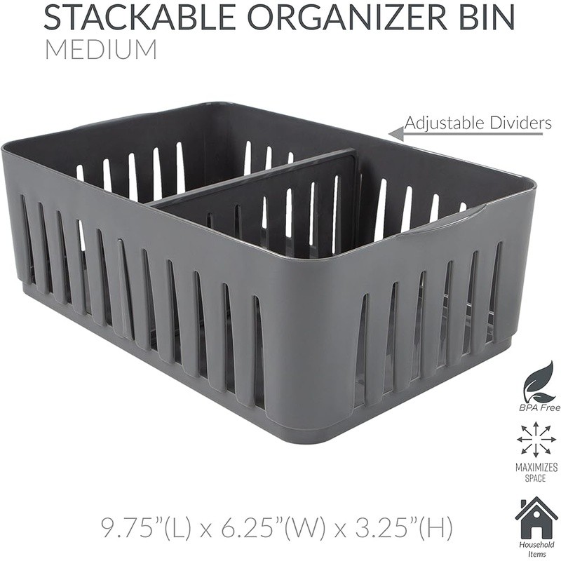 Adjustable Stackable Plastic Organizer Bins Drawer Storage 3 Compartments New