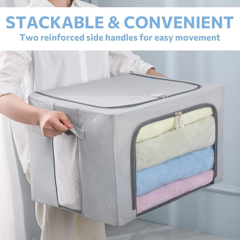 Stackable Foldable Storage Bin W/ Clear Windows Heavy Duty Zipper Organizer Box