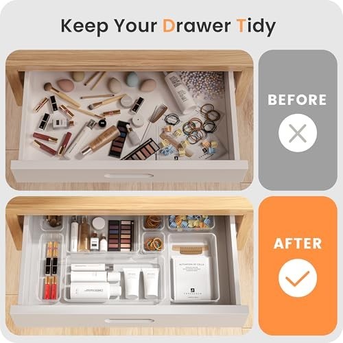 46PCS Clear Drawer Organizer Set – 5 Sizes, Makeup & Bathroom Storage Bins, Offi