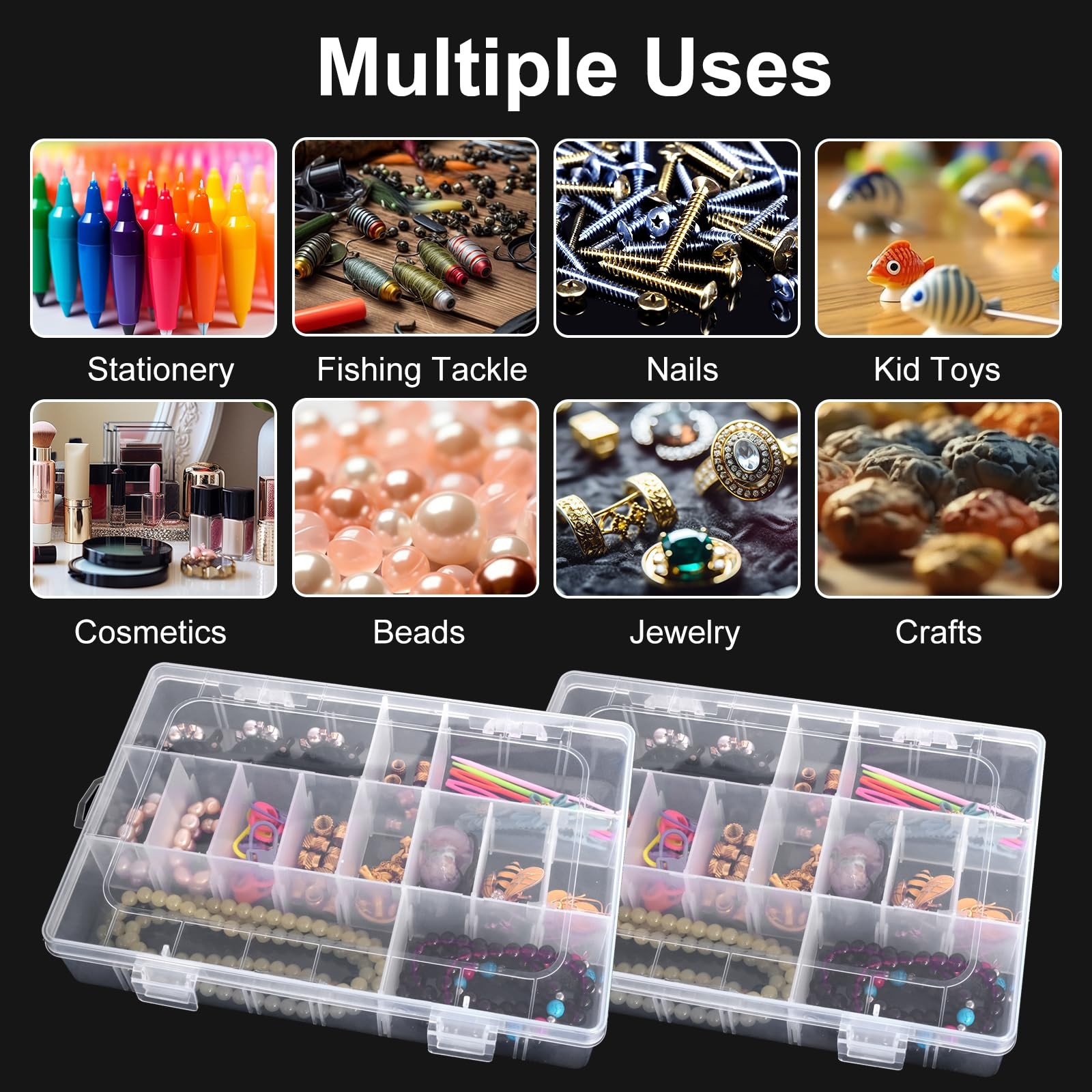 2 Pack 24 Grids Clear Plastic Organizer Box, Storage 24 Grids(2PCS),