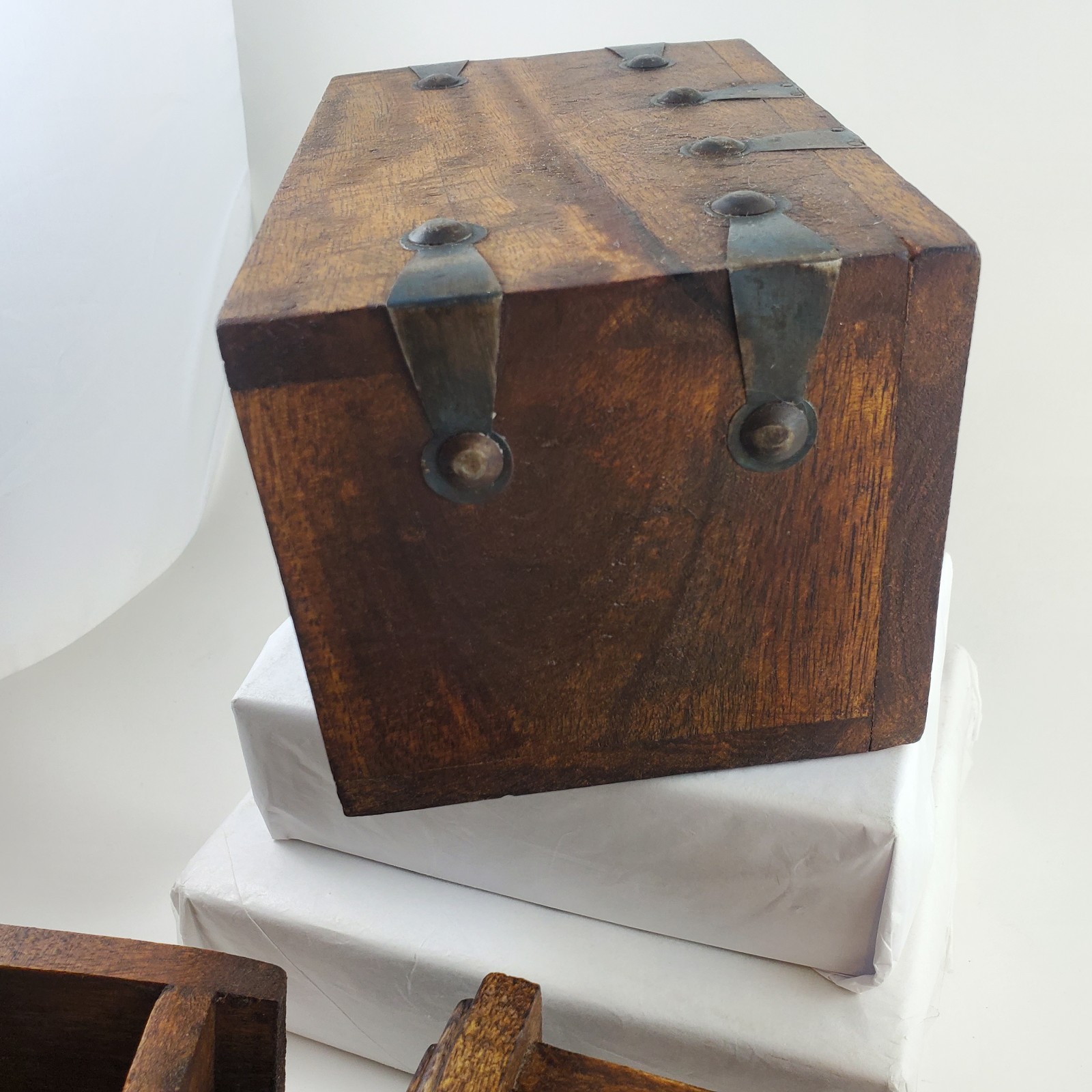 Vintage Wood Apothecary Tea Spice Box Carved Boho Jewelry Box Drawers Handmade