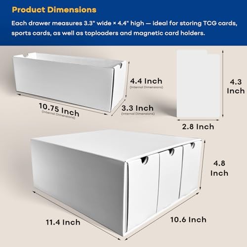 6 Drawer Trading Card Storage Box with 40 Dividers, Cardboard, Water Resistant