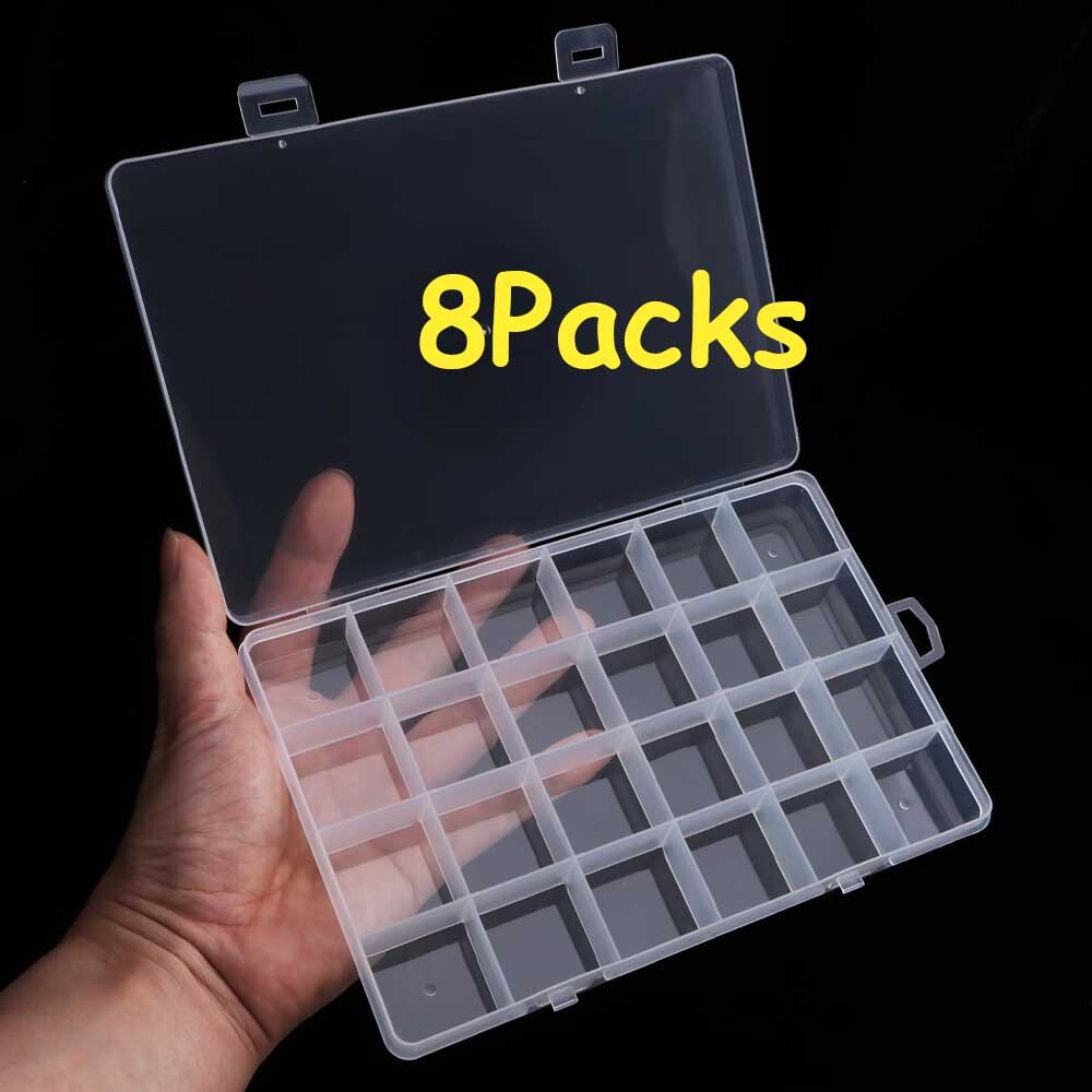 8Pcs 24 Grid Plastic Compartments For Jewelry Bead Organizer Storage Box Case