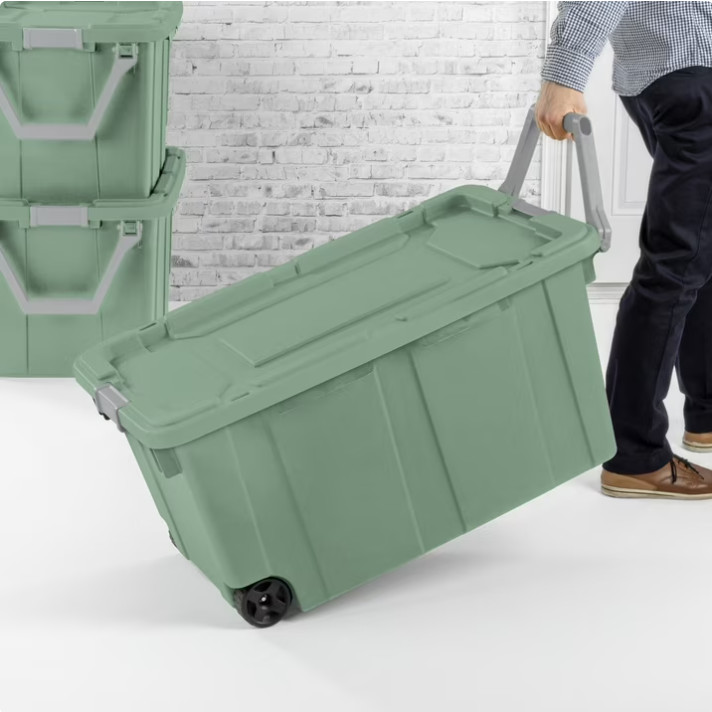 Sterilite Extra Large Wheeled Industrial Storage Bin,40 Gallon,Light Green,2Pack