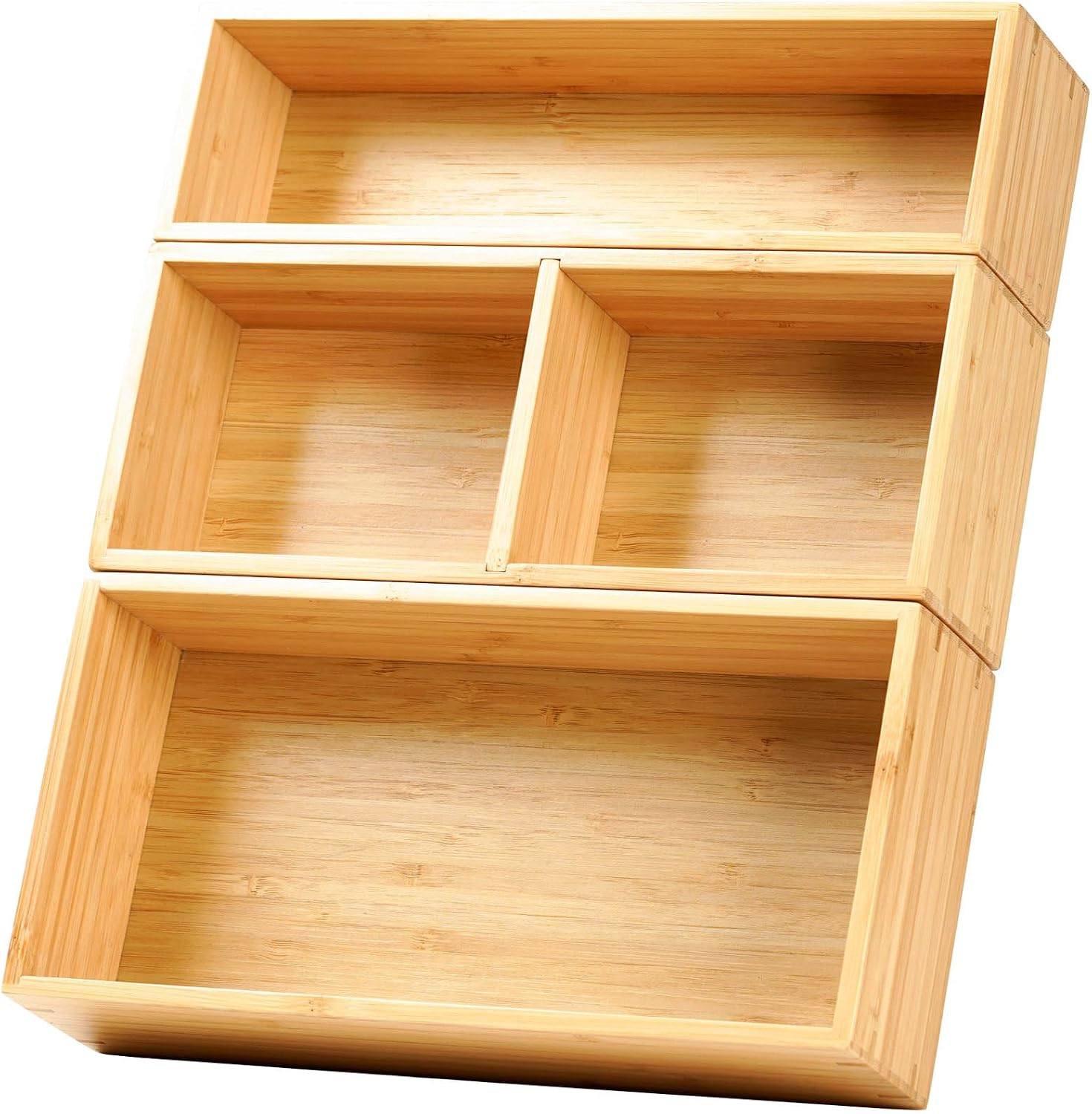 Drawer Organizer Storage Boxes, 2.5&Prime; High Bamboo Drawer Dividers, 3 Rearrangeabl