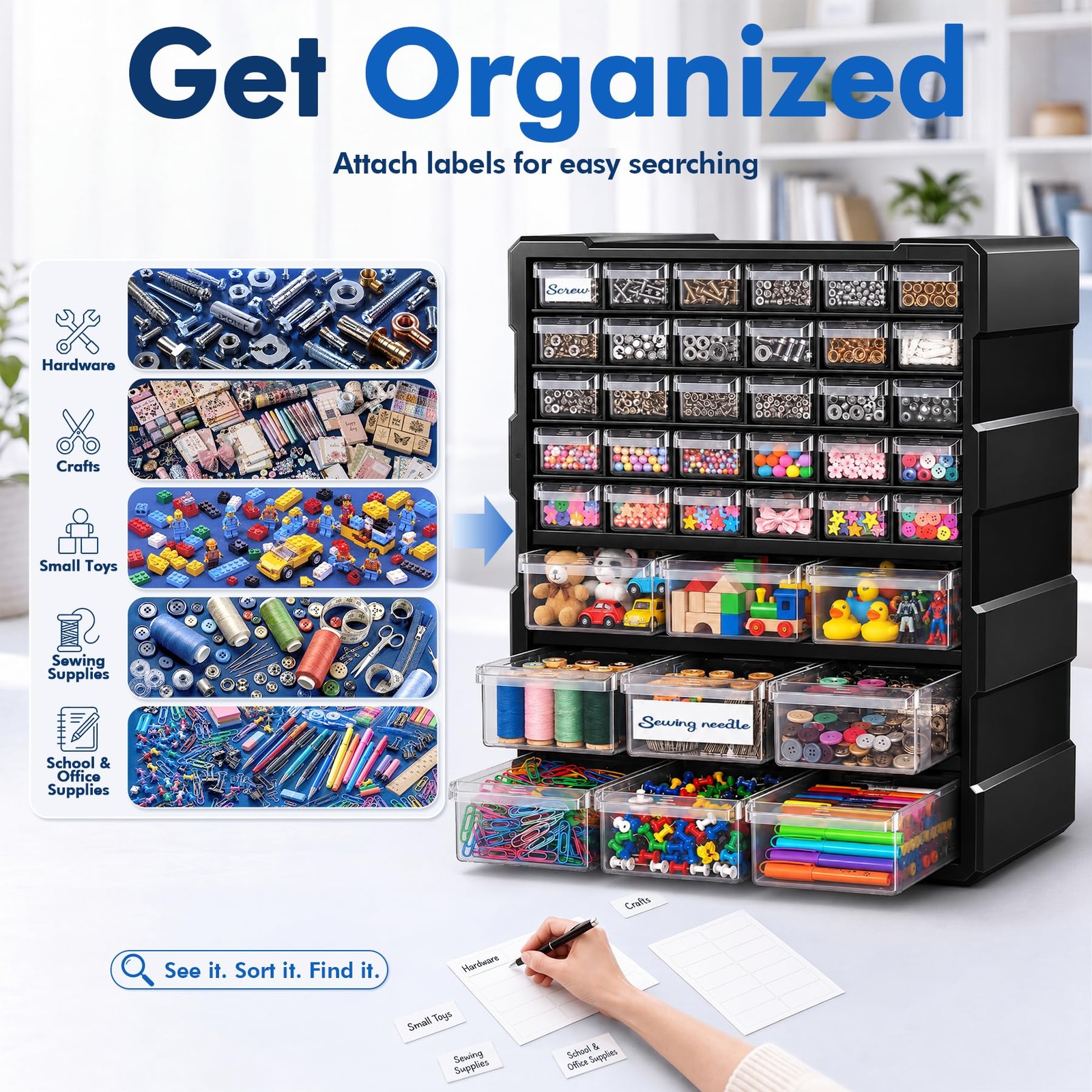 Stackable Drawer Organizer Cabinet for Garage Hardware and Craft Supplies