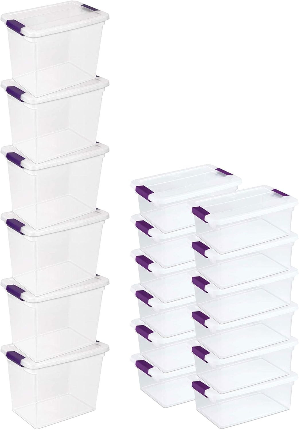 27QT & 15QT Clear Latch Storage Totes, 6 & 12 Pack for Home Organizing