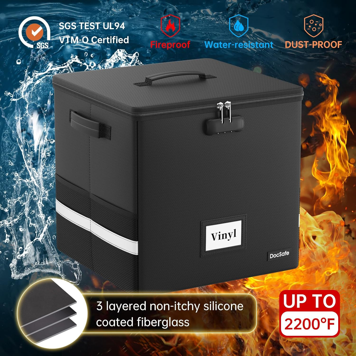 Vinyl Record Storage Box – Fireproof Water Resistant Collapsible 100+ Records