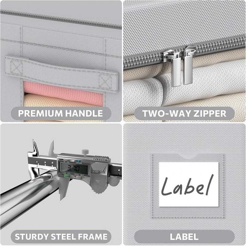 Stackable Foldable Storage Bin W/ Clear Windows Heavy Duty Zipper Organizer Box