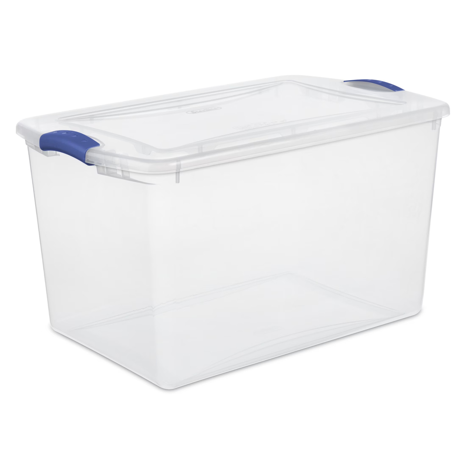 Large Storage Bin 66 Quart Clear with Blue Latch Lid