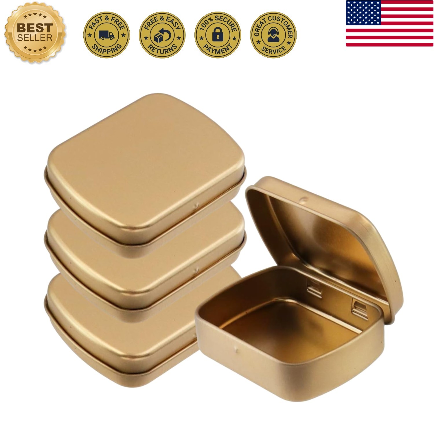 4 Pack Rectangular Empty Hinged Tin Box Metal Tins Storage Box with Hinge Lid…