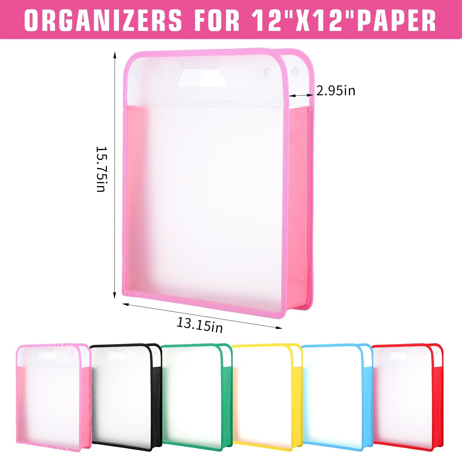 6 Pack Scrapbook Paper Storage Clear Expanding Folio Handle 12×12 In Case