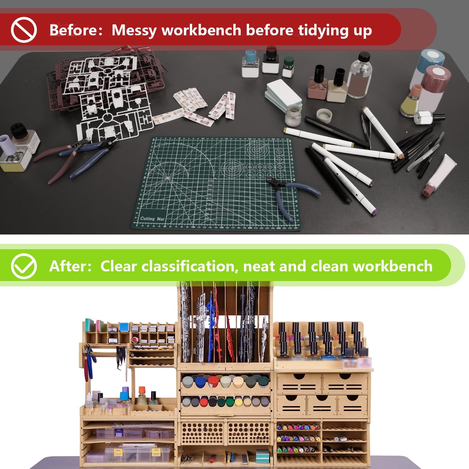 Wooden Model Kit Tool Organizer Storage Rack, Paint Rack Organizer with MDF M…