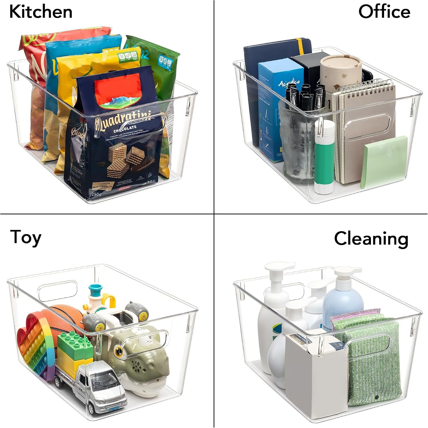 Tiawudi Set of 10 Clear Plastic Storage Bins, 4 Large and 6 Small Stackable Stor