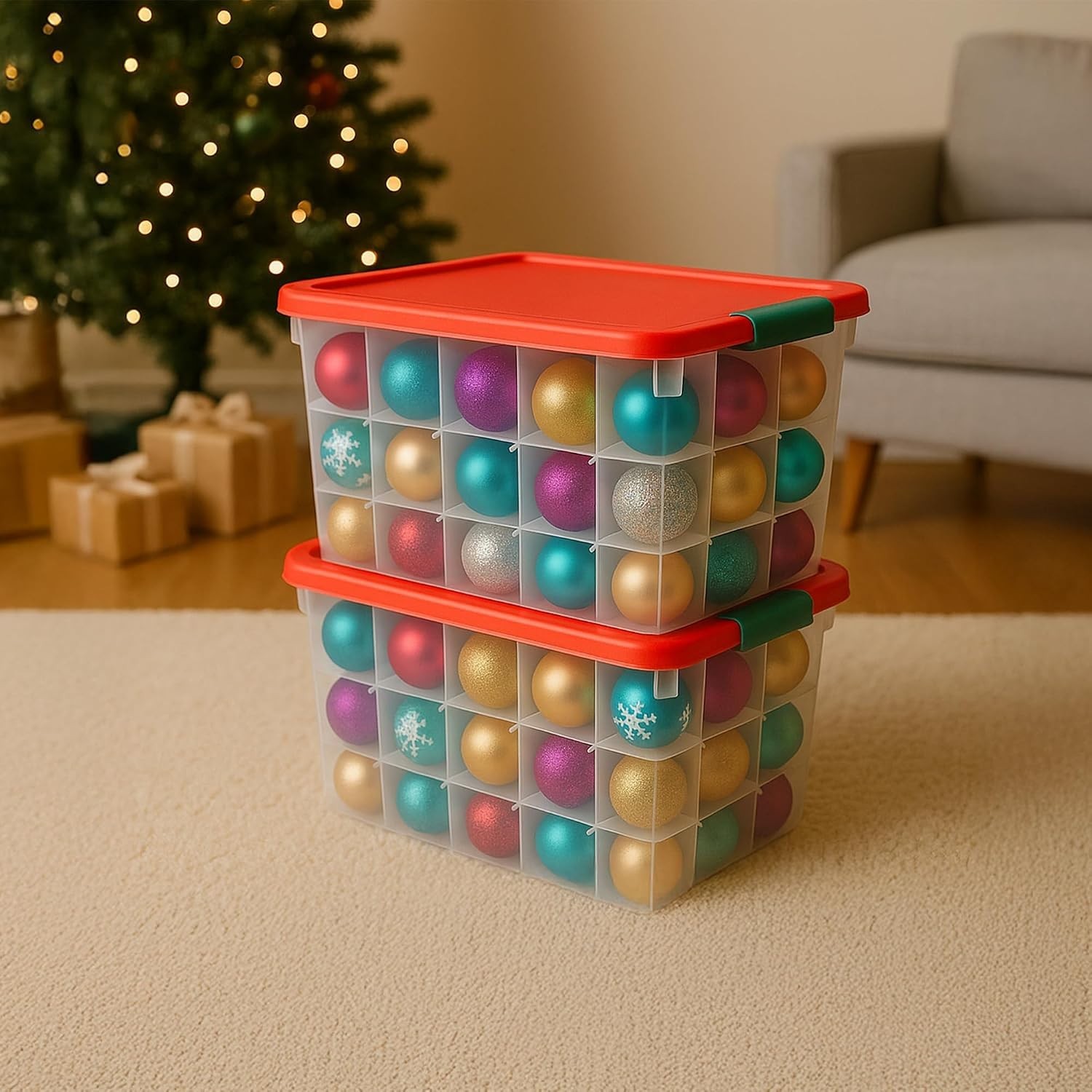 2-Pack Holiday Tote, Clear Plastic Storage Bins w/Lids & Dividers, 112 Quart,…