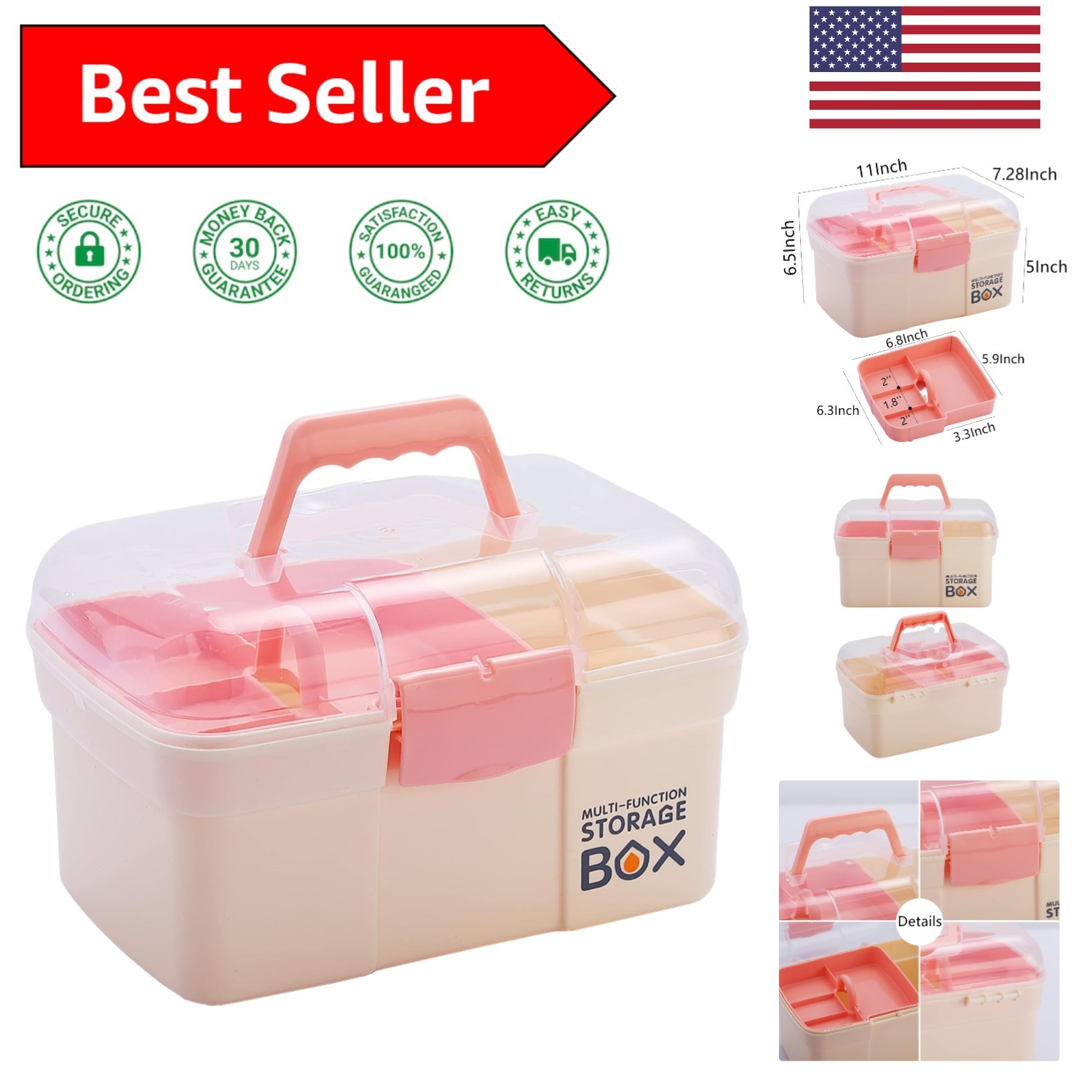 Lightweight White Plastic Storage Box with Removable Tray – Ideal for Cosmetics