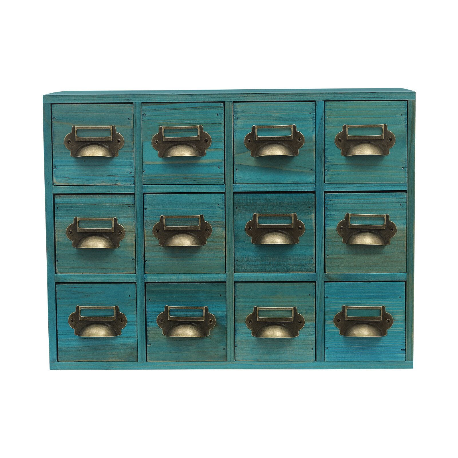 12 Drawers Wooden Blue Cabinet Desktop Storage Organizer of Cabinet Bedroom