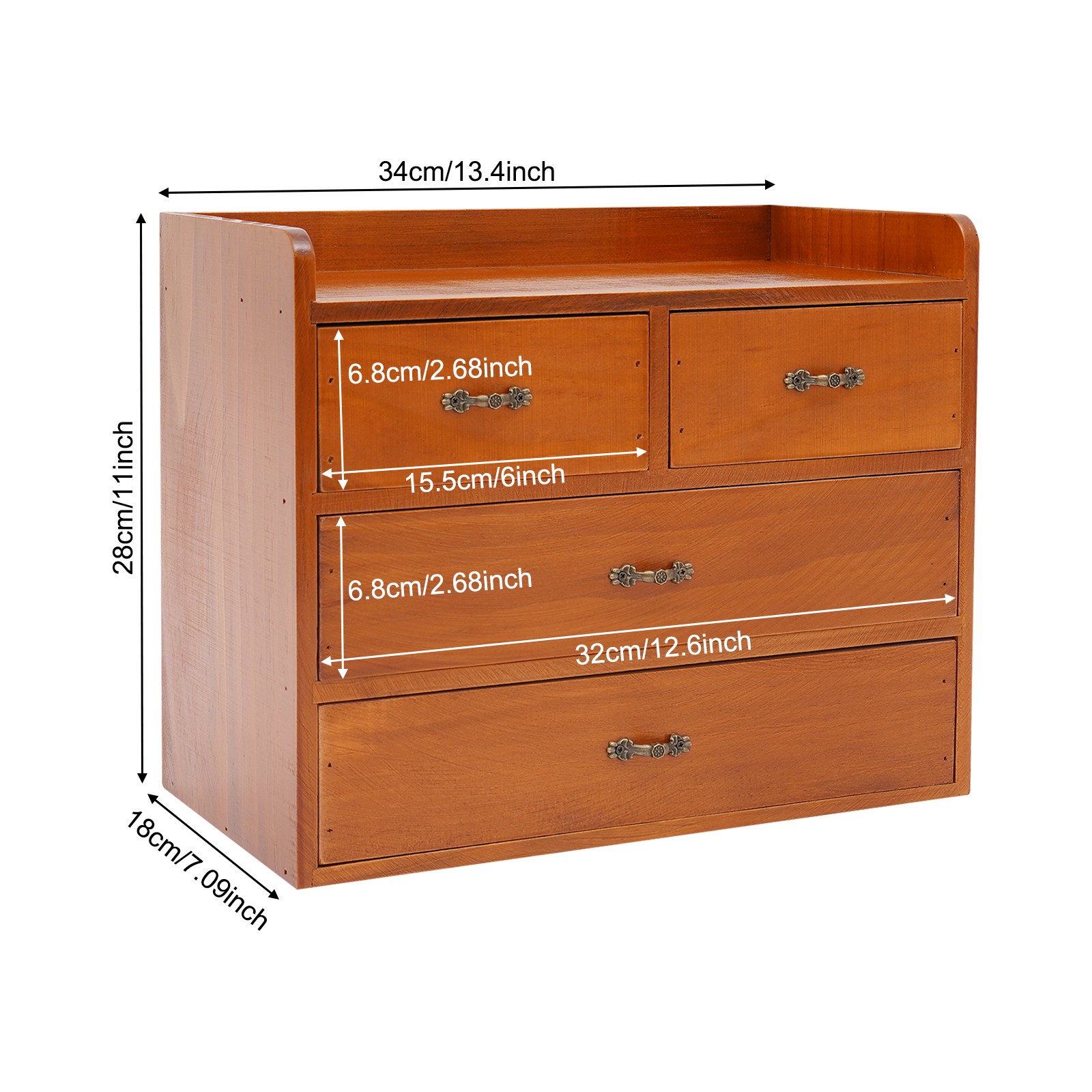 Retro Wooden 4 Drawer Desk Organizer Office Bedroom Tabletop Storage Drawer Box