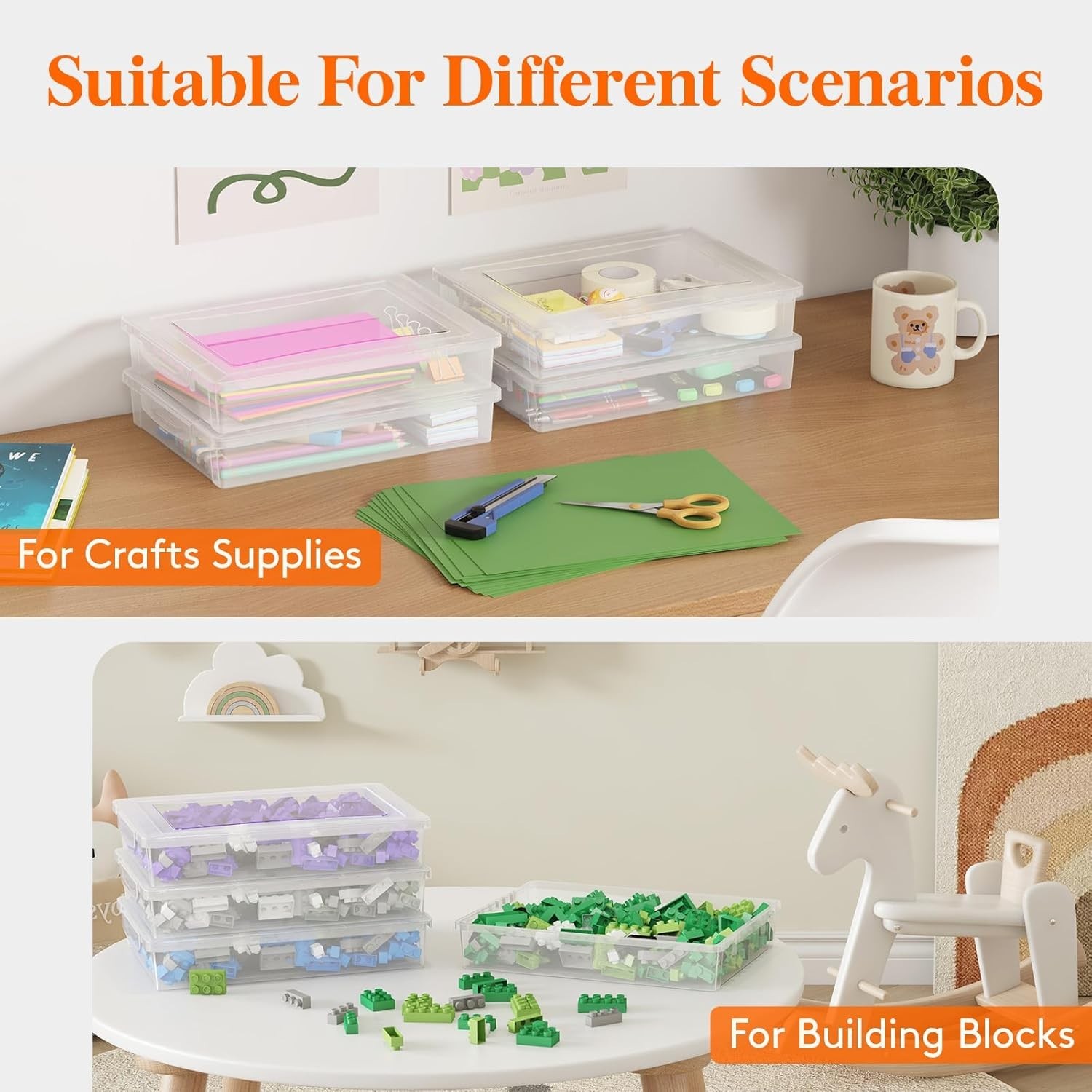 8 Pack Plastic Multi-Purpose Storage Box W/ Latching Lids Clear A4 Paper Storage