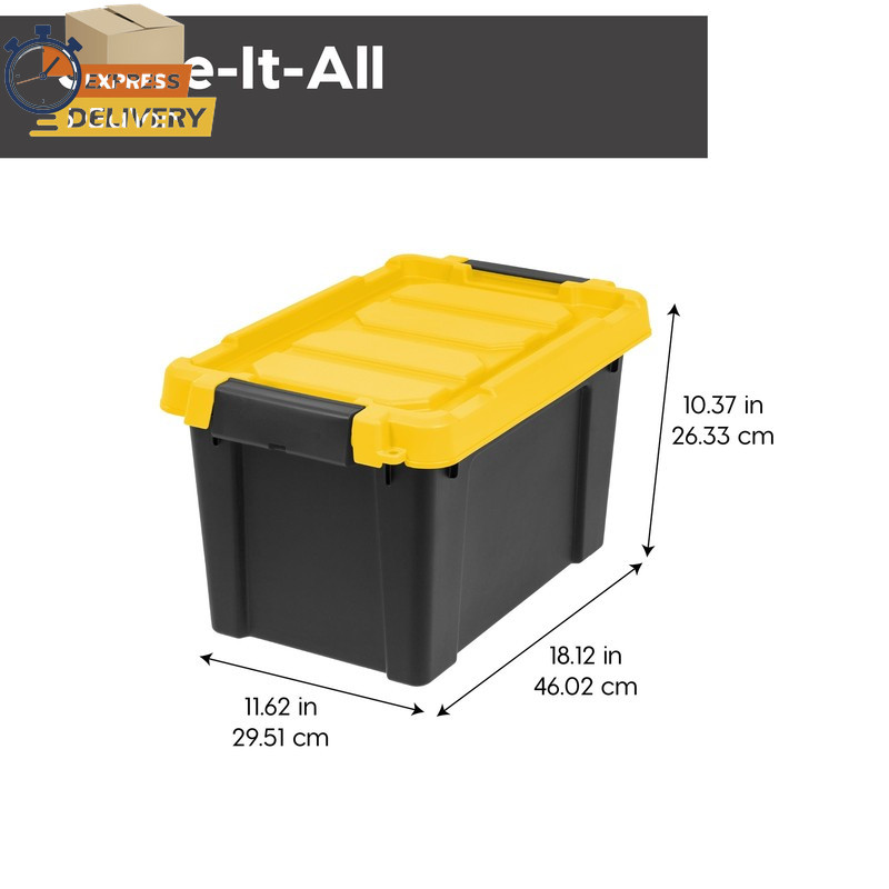 IRIS 5 Gallon Black Plastic Latching Storage Bin with Lid Tote, 4-Pack 👌 ✅