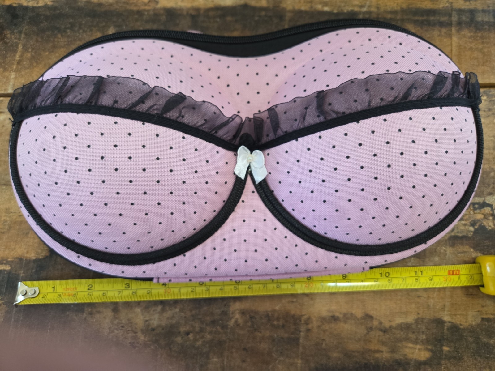 Bra Lingerie Travel Case , Pink & Black Polka Dots Lace,Purse,Adorable!!