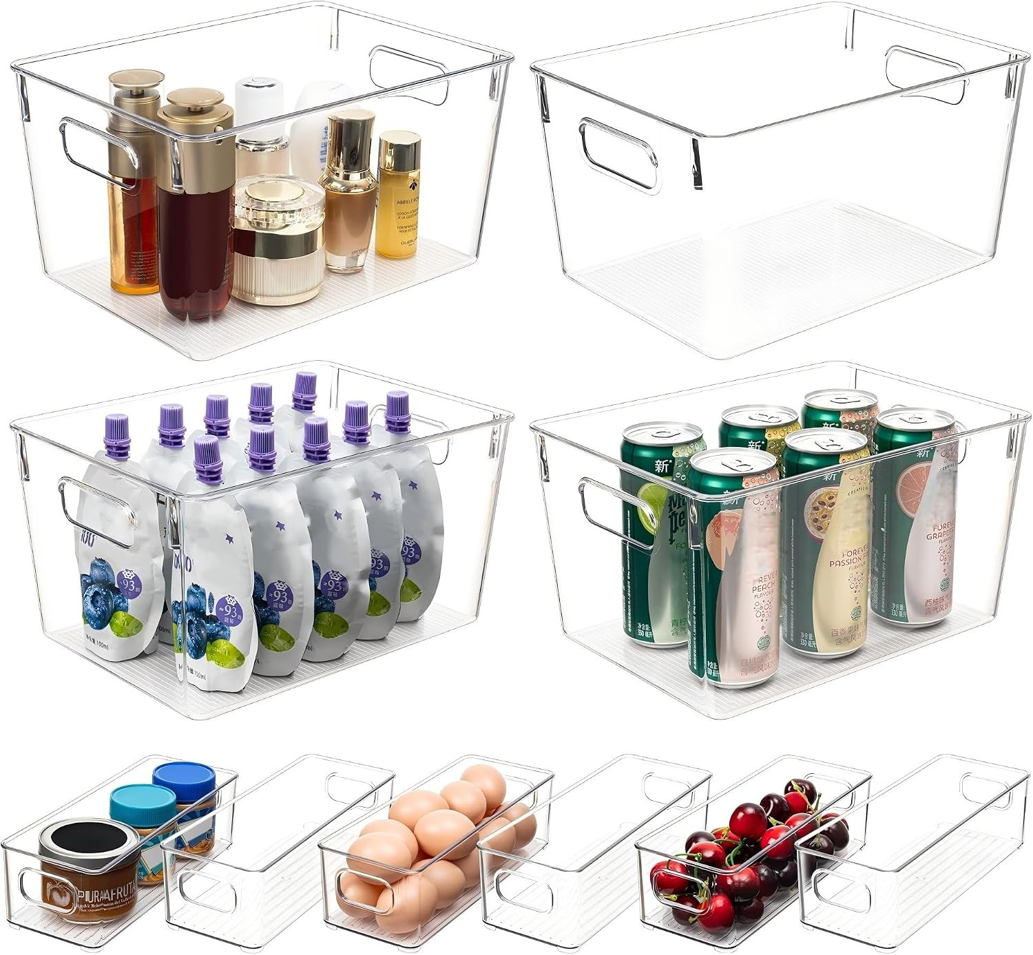 Tiawudi Set of 10 Clear Plastic Storage Bins, 4 Large and 6 Small Stackable Stor