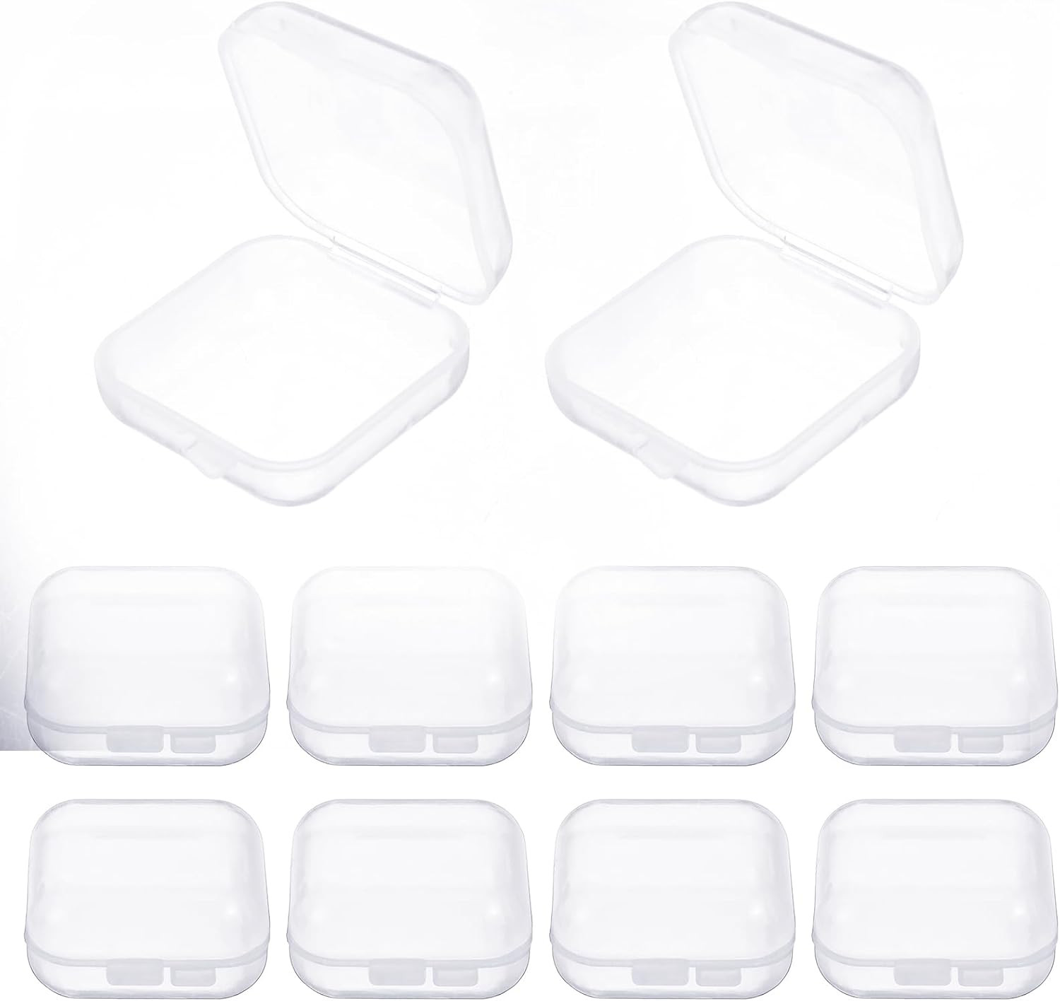 Small Plastic Ear Plug Cases, 10 Pack, Transparent Hinged Storage Box