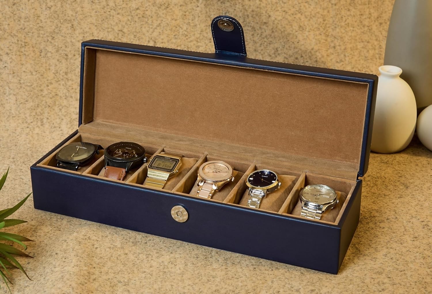 Watch Box Organizer Case with 6 Slots – Velvet Interior, Unisex Storage Display