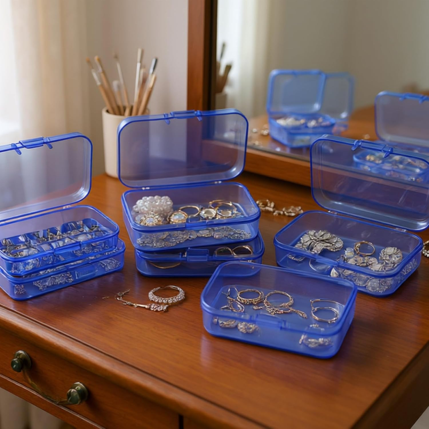 Mini Rectangular Plastic Storage Boxes, Blue, 2.6X1.8X0.8In | 30 Pieces, Hinged