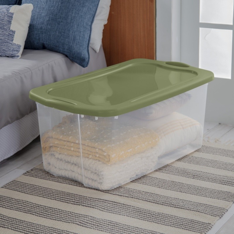EZ Carry Storage Box Stackable Clear Plastic Bin W/ Full Grip Handles 120 Quart