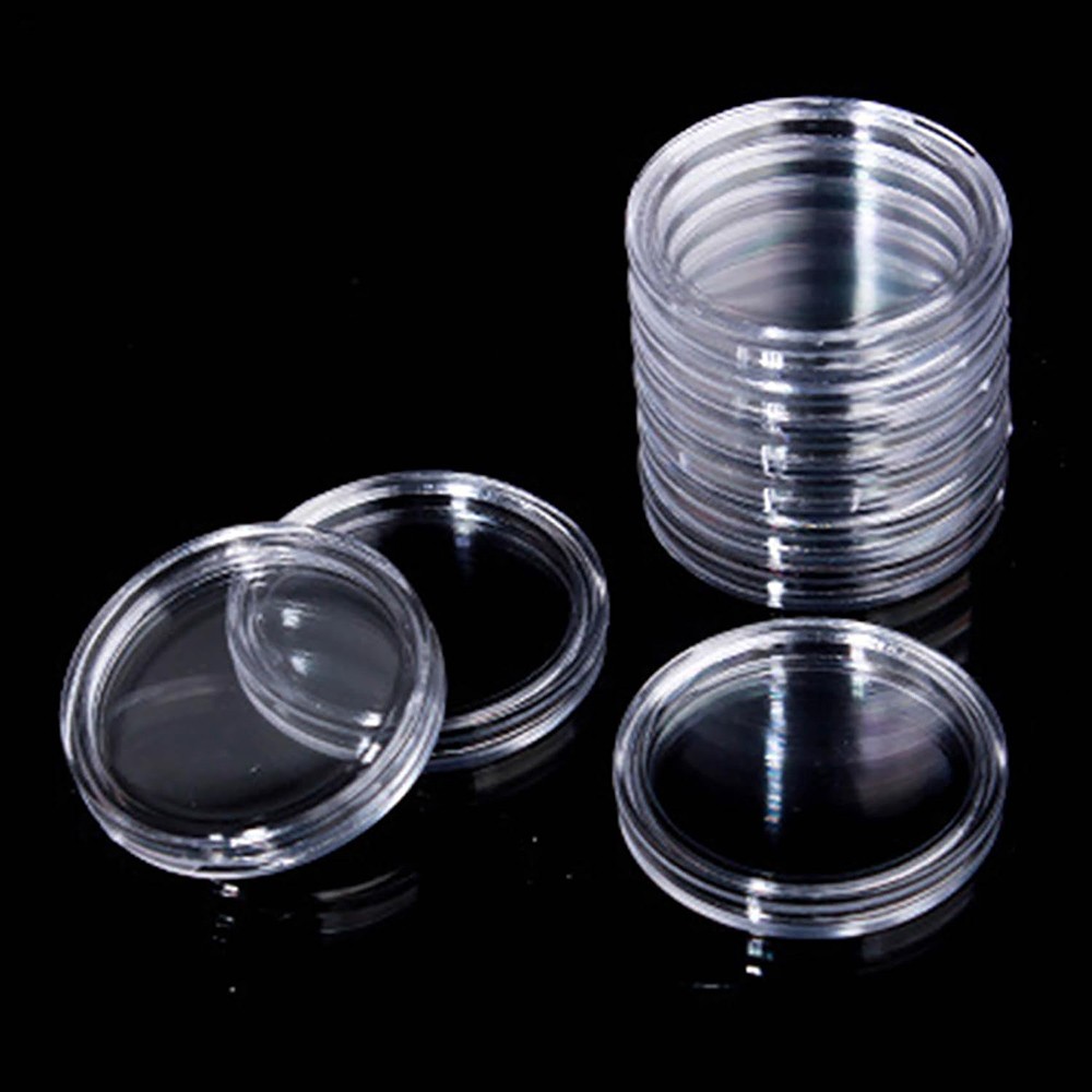 30mm 100PCS Silver Coin Gold Cases Capsules Holder Clear Plastic Storage Round