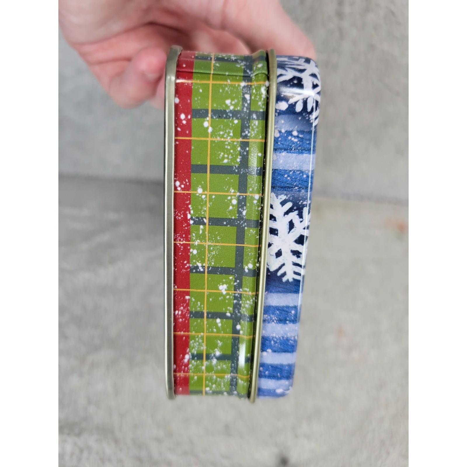 Christmas Snowman Tin Box Storage Container Holiday Winter Scene