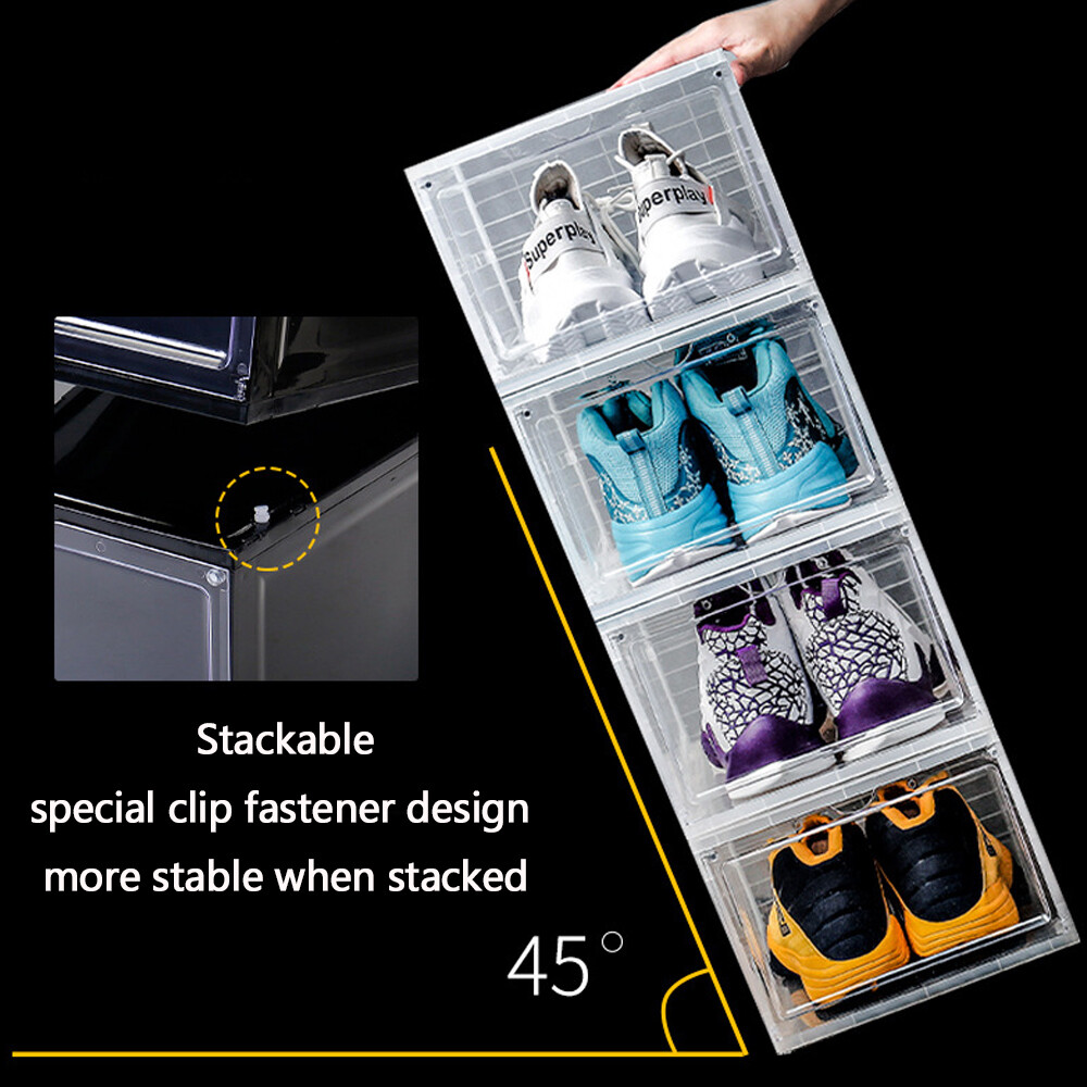 4/8x Foldable Shoe Box Storage Magnetic Stackable Plastic Sneaker Case Organizer